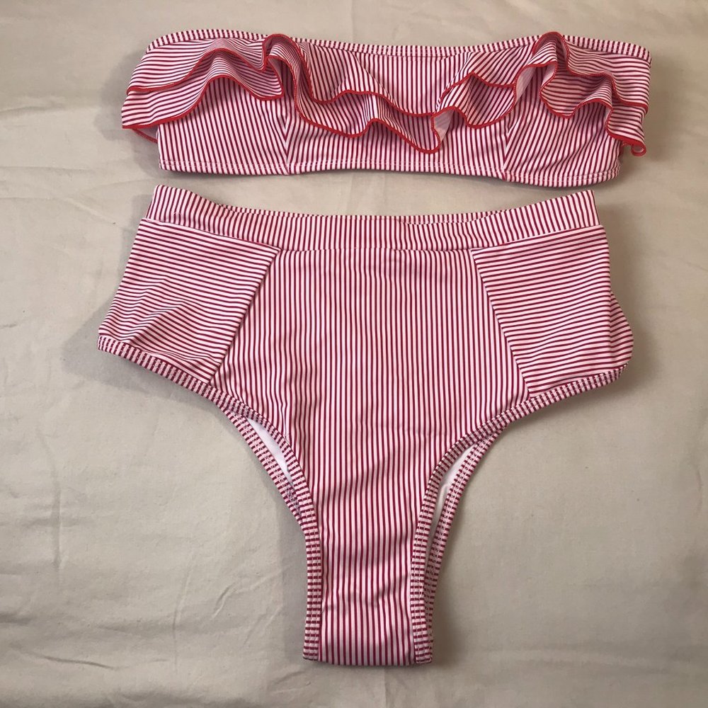 Two Piece Swim Suit - Red Pin Stripe - NWOT